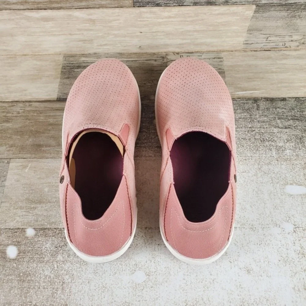 Spenco Siesta Womens Shoe Sz 6.5 W Fuchsia Rose Pink White Suede Slip On Sneaker